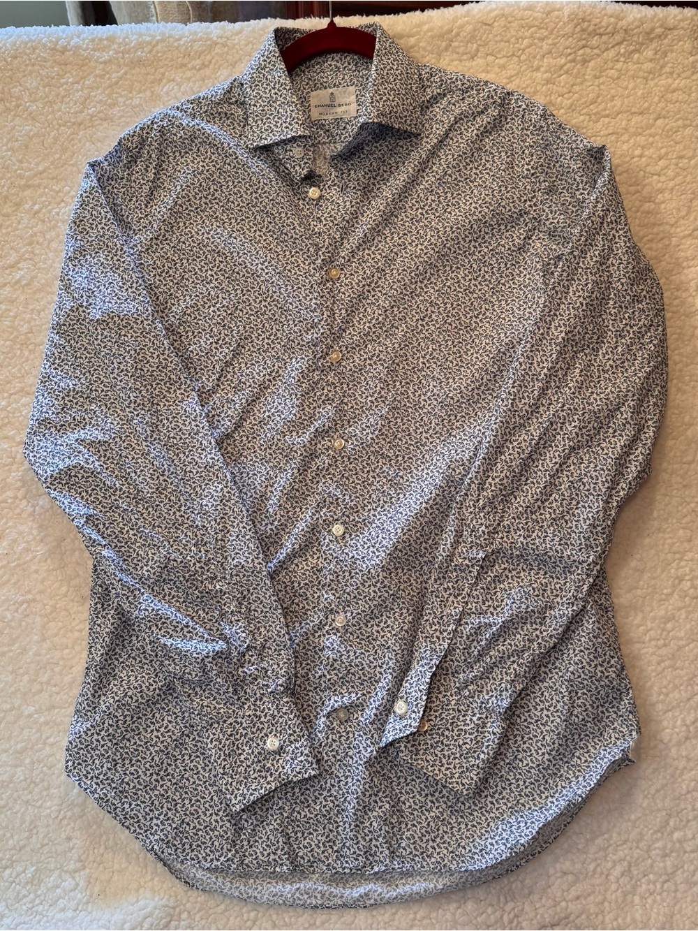 Emanuel Berg Men’s Modern Fit Dress Shirt Size Small (15) Long Sleeve White/blue